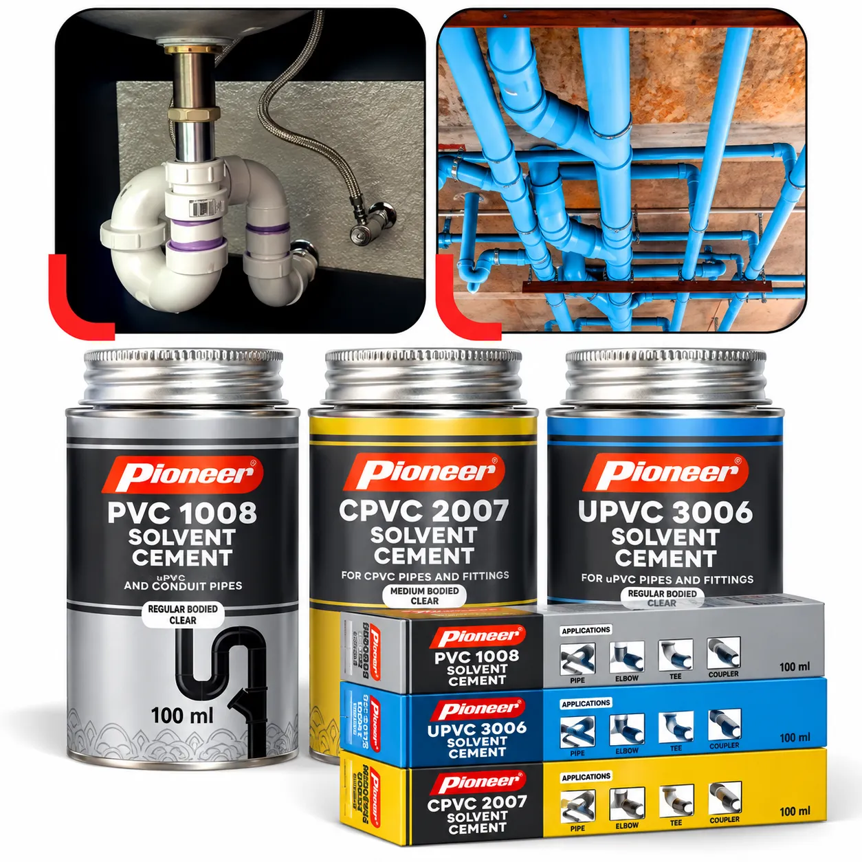 Pioneer PVC / CPVC / UPVC Solvent Cement – High Strength Pipe Adhesive